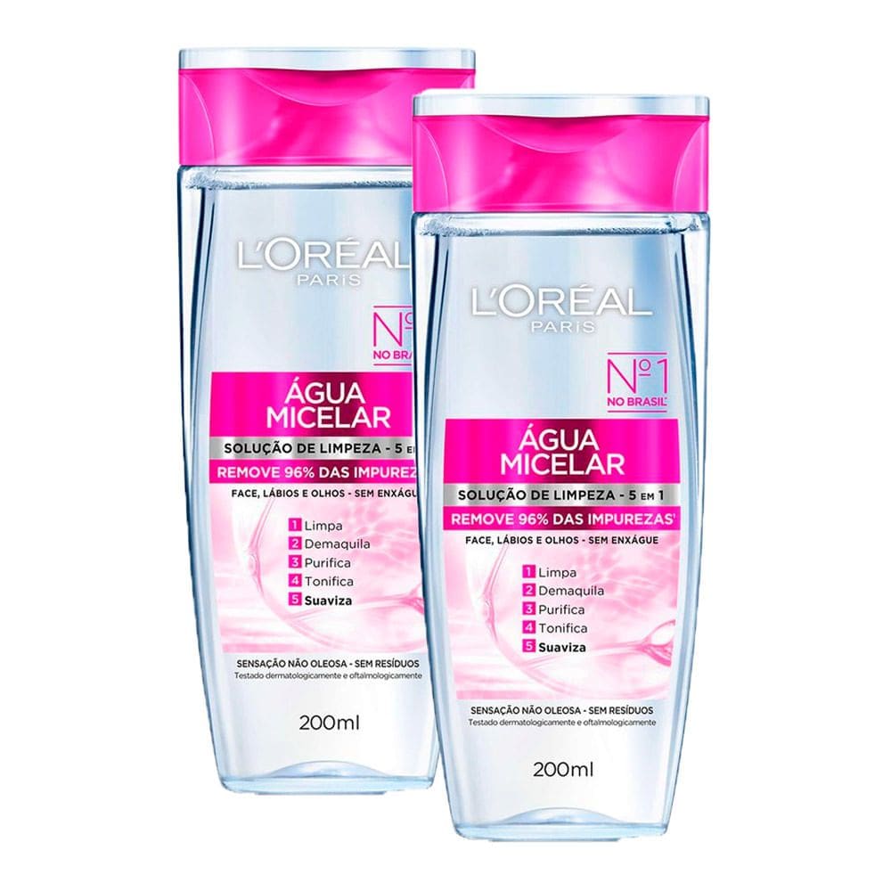 Kit 2 Água Micelar L`oréal Solução de Limpeza 5 em 1 200ml