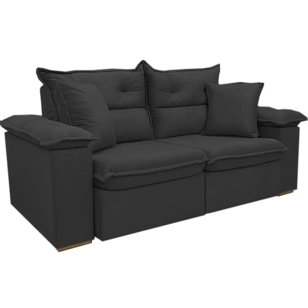 Sofá Ferrari 3 Lugares Retrátil e Reclinável Tecido Veludo 200cm L3 Estofados Cor Preto