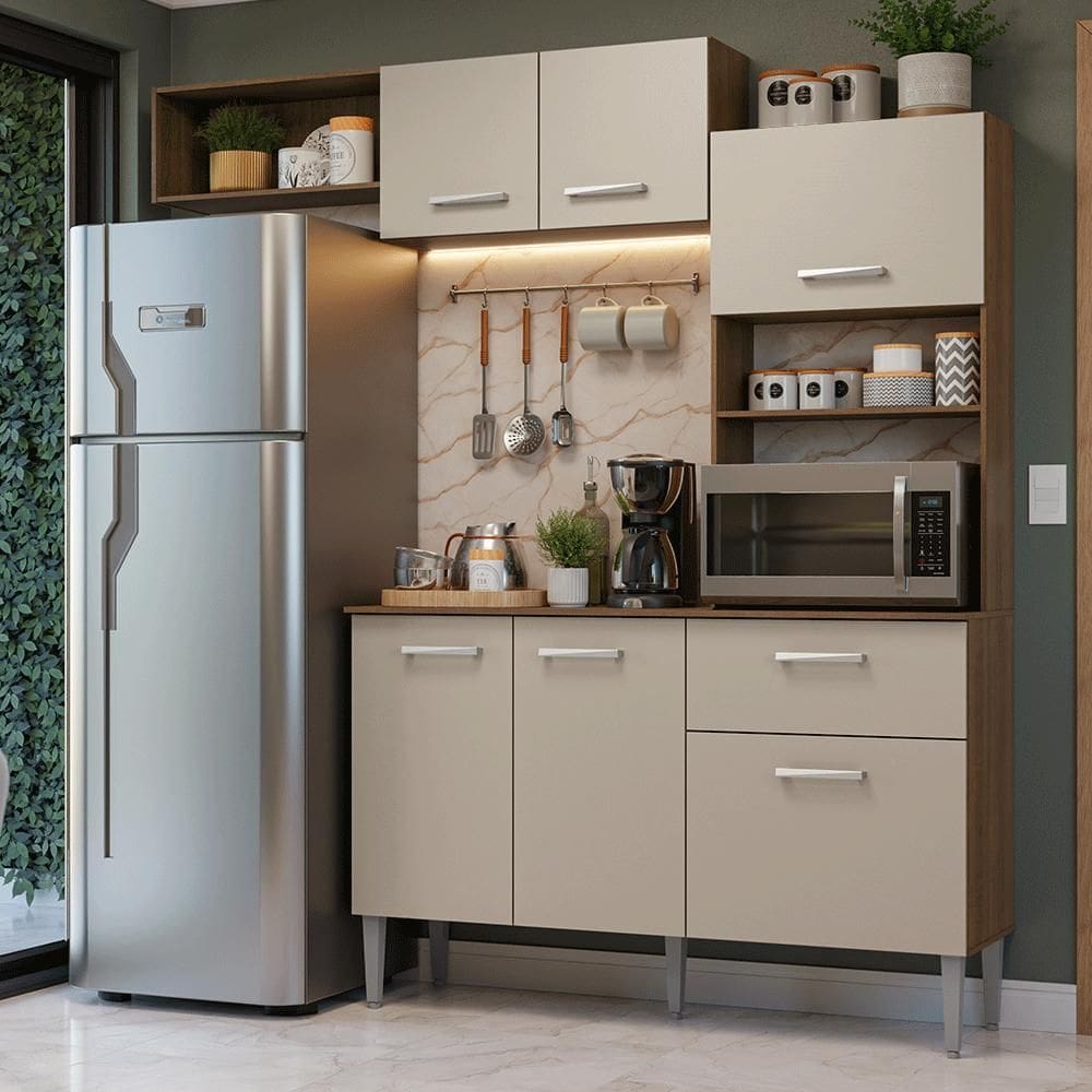 Armário de Cozinha Compacta 196cm Rustic/Crema Aura Madesa 01