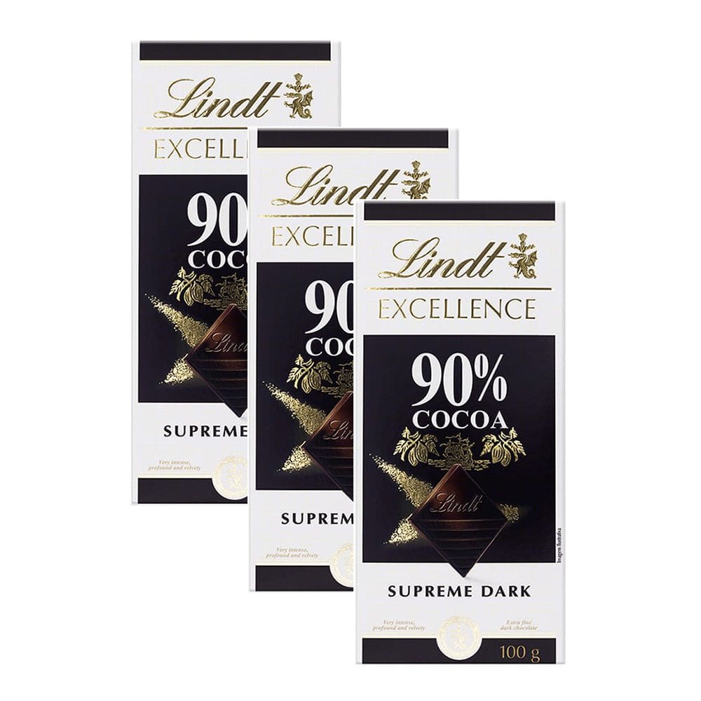Kit 3 Chocolate Lindt Excellence 90% Cocoa Supreme Dark 100g