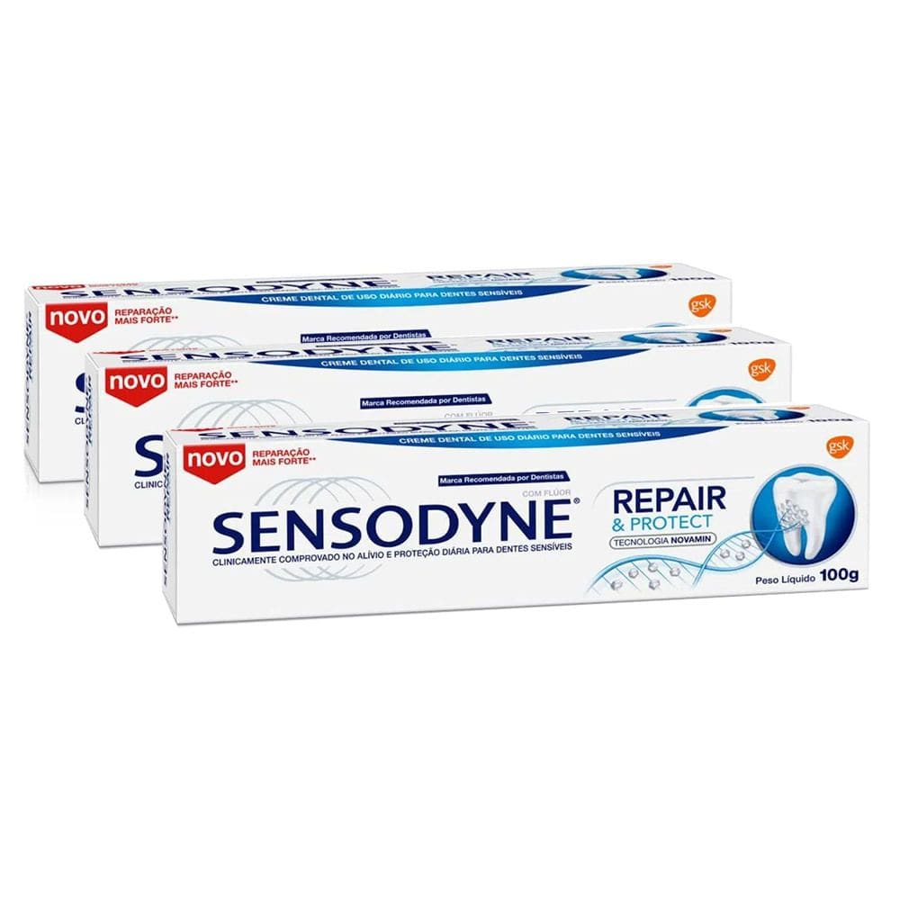 Kit 3X 100g Creme Dental Sensodyne Repair & Protect para Dentes Sensíveis