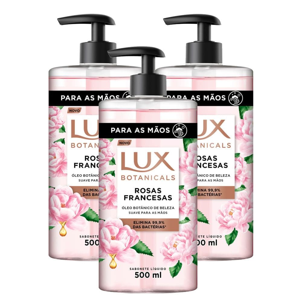Kit 3 Sabonete Líquido Lux Botanicals Rosas Francesas 500ml