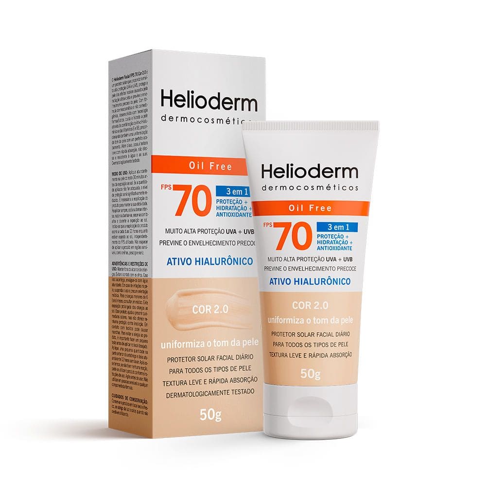 Protetor Solar Facial Helioderm Oil Free 3 em 1 FPS 70 Cor Bege Claro 50g