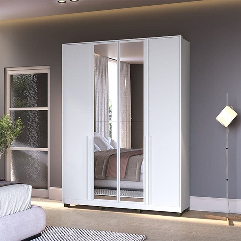 Guarda-roupa com Espelho 4 Portas Órion Branco