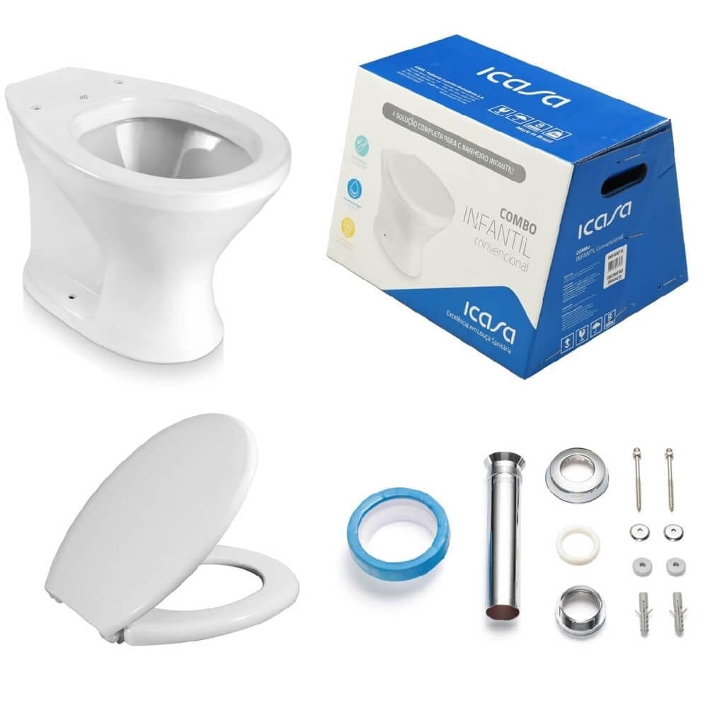 Combo Bacia Convencional Infantil Branco + Assento e Acessórios - CBCINF00 - ICASA