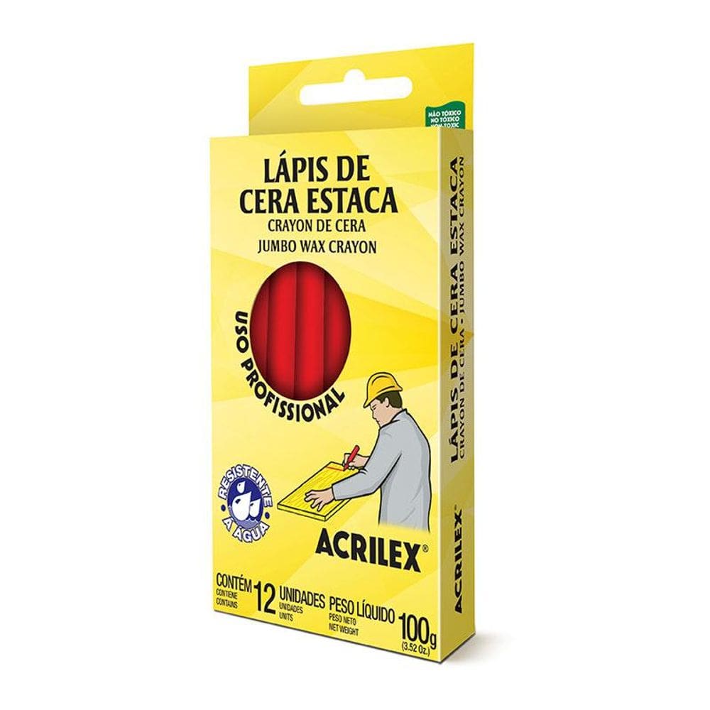 Giz de cera estaca vermelho 12 unidades Acrilex