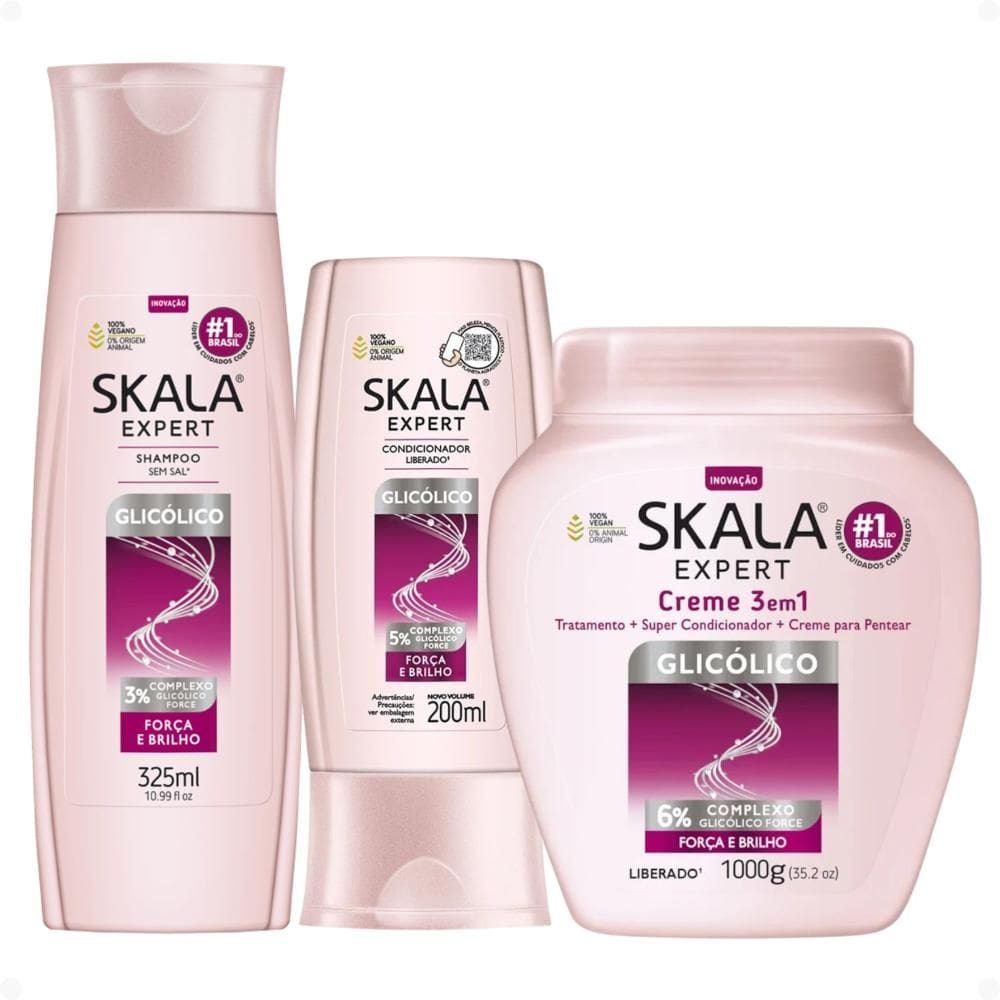Kit Skala Expert Glicólico: Shampoo e Condicionador 200ml + Creme de Tratamento 1000g