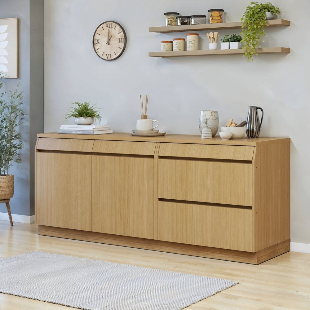 Cozinha Completa Modulada 2 Peças 3 Portas 4 Gavetas com Rodapé 100% Mdf Carvalho/Greige