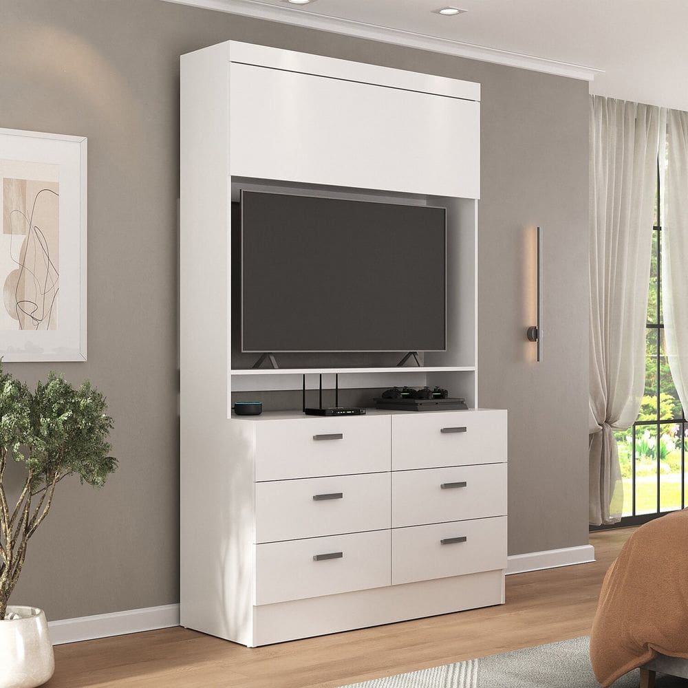 Estante para Tv 42 Polegadas 1 Porta 6 Gavetas Viena Espresso Móveis Branco