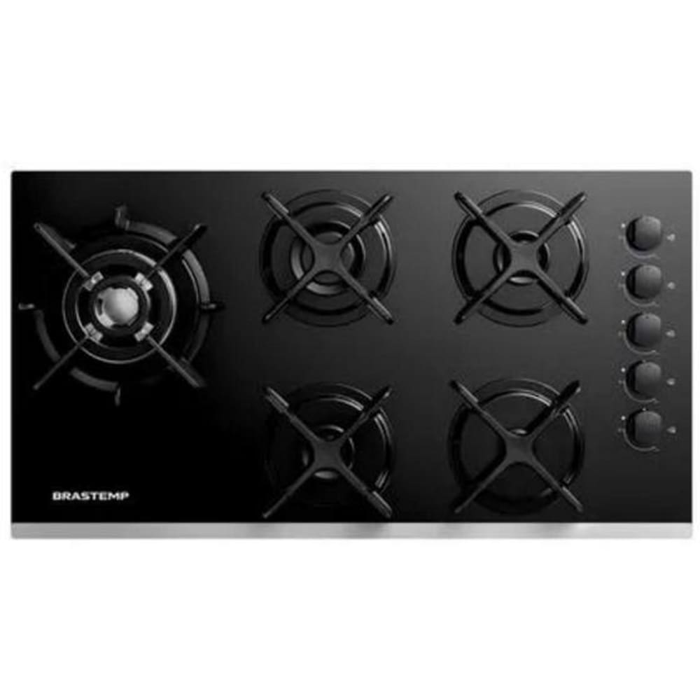 Cooktop a Gás Brastemp Eclipse Collection em Vidro com 05 Bocas, Painel Mecânico Black Inox - BDD86AP