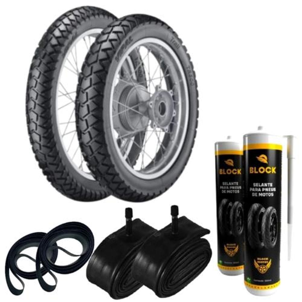 Kit Pneu XT 600 130/80-17 + 90/90-21 Tr300 Vipal + Câmara + Cinta + Selante