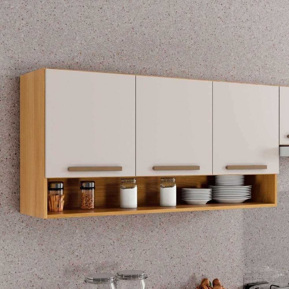 Armário Aéreo para Cozinha 3 Portas New Cinamomo/Off White