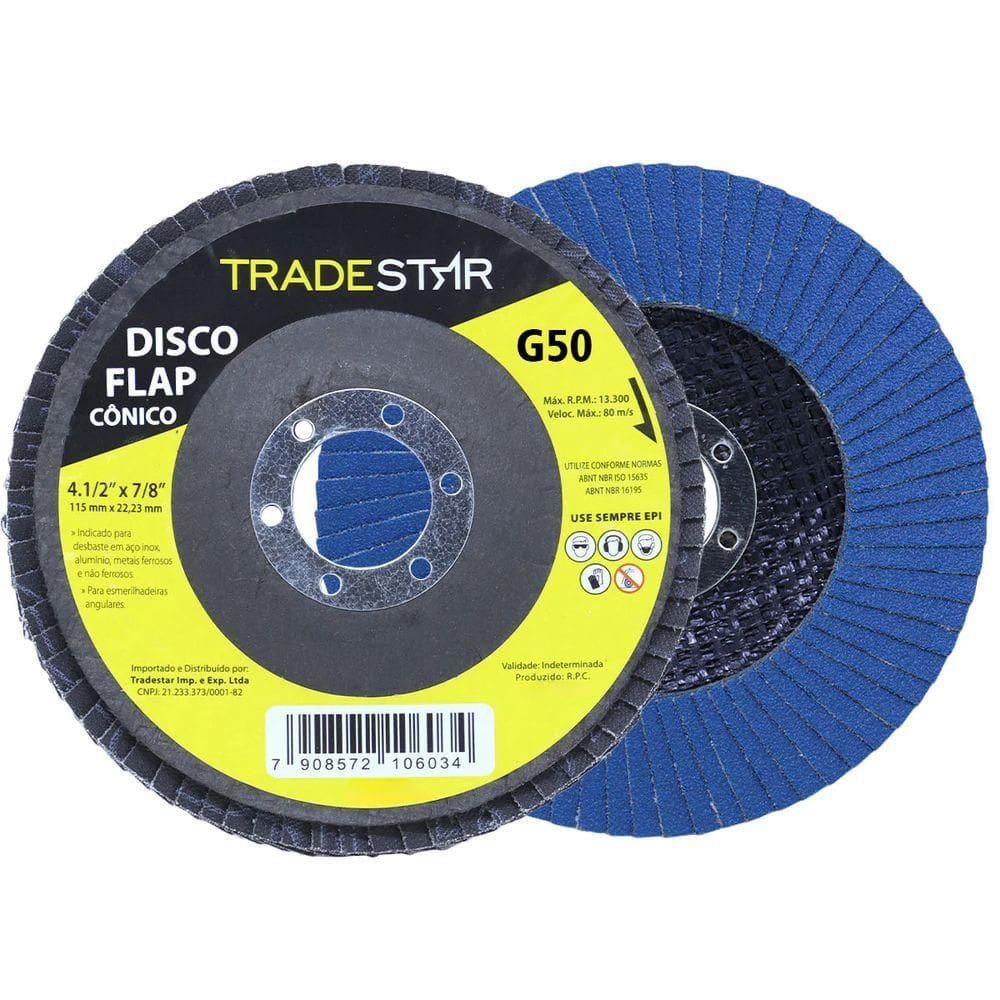 Disco Flap 115 Mm G50 Fibra Conico Azul Aço E Inox Tradestar