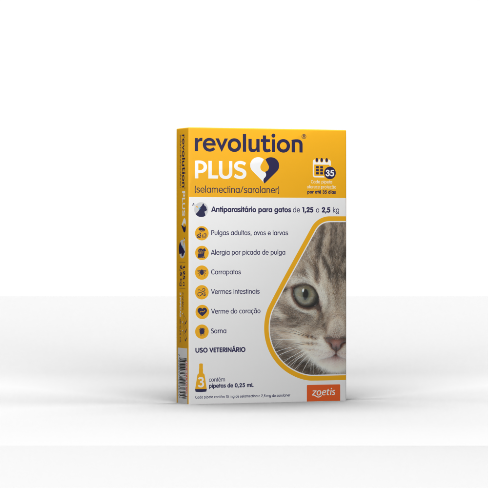 Antipulgas Revolution Plus 1,25 A 2,5Kg C/3 Pipetas Zoetis