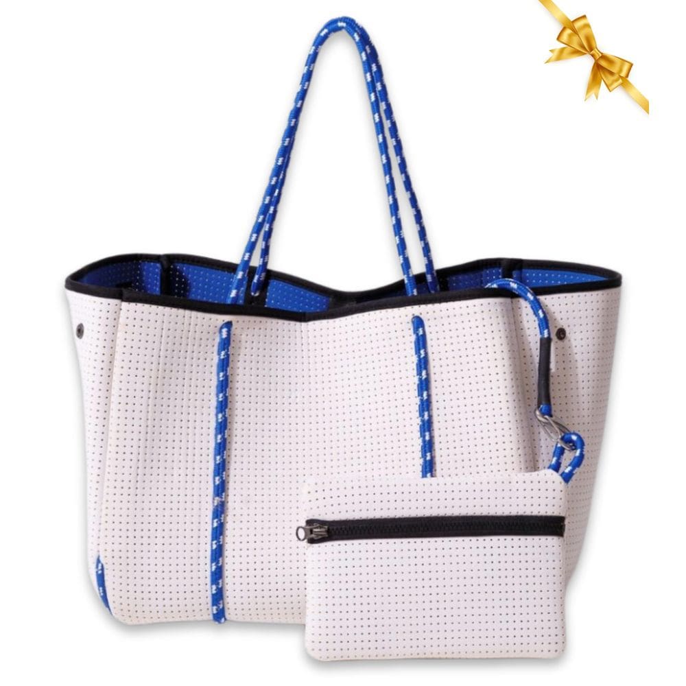 Sacola POUPS grande de neoprene para mulheres branca e azul