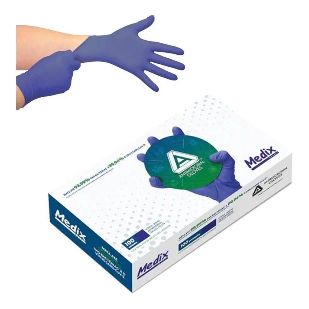 3X Luva Nitrílica Antimicrobiana Amg Medix - Caixa Com 100 U