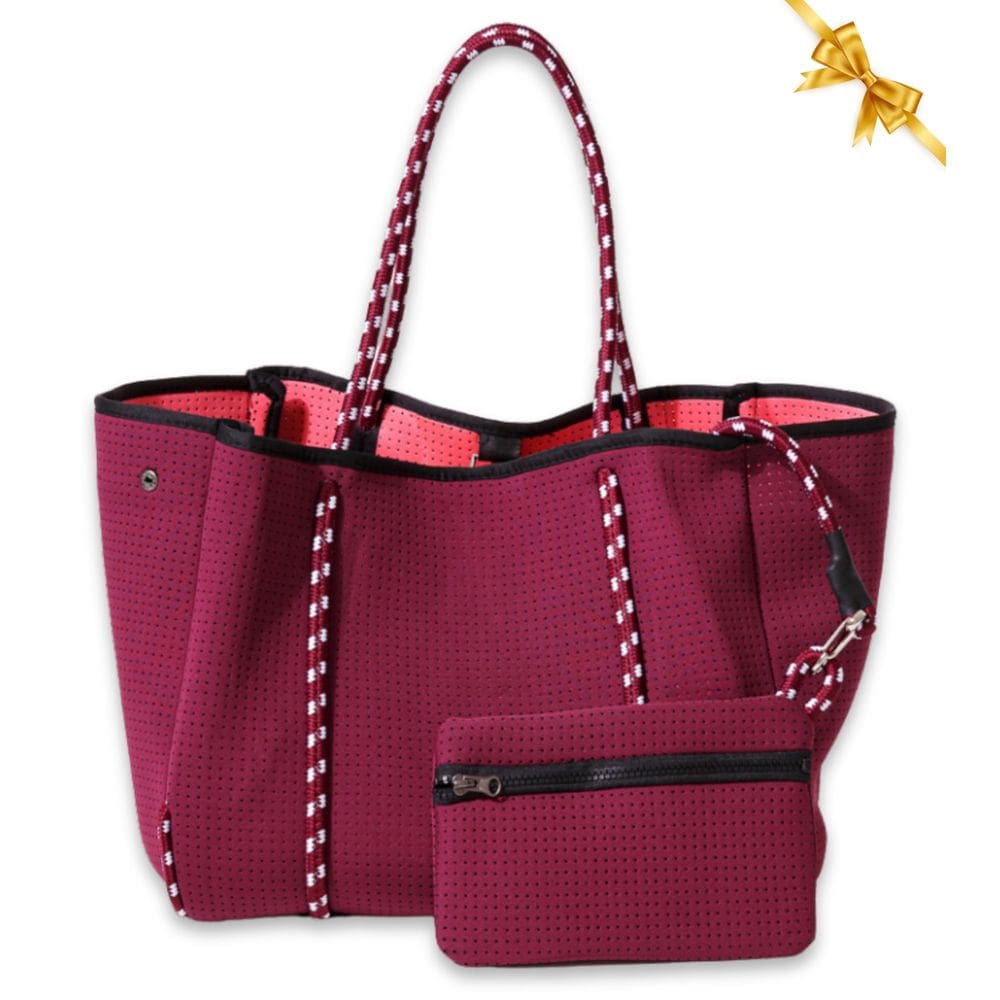 Sacola POUPS grande de neoprene para mulheres cor de vinho tinto