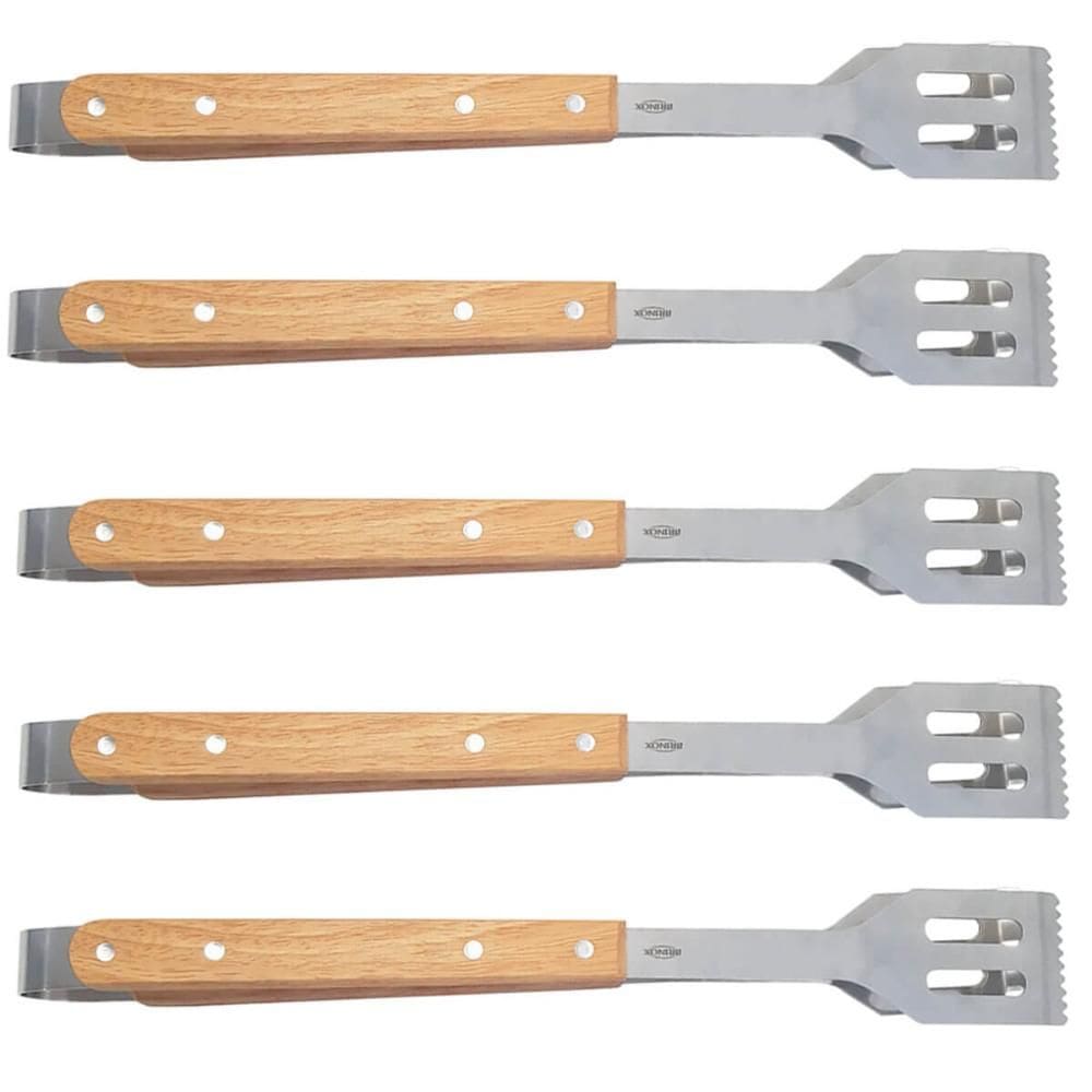 Kit 5 Pegadores de Churrasco Inox 40cm Restaurante Churrascaria Grelha Cabo Madeira