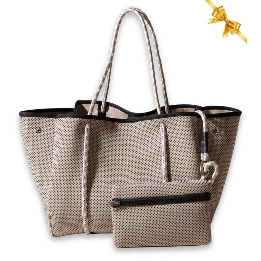 Sacola POUPS grande de neoprene para mulheres, cinza pontilhado
