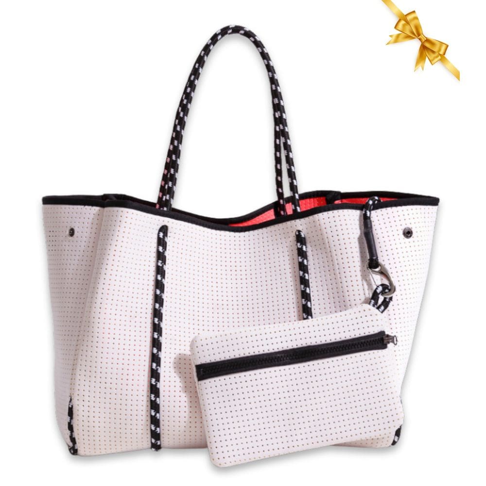 Sacola POUPS grande de neoprene para mulheres branca e rosa