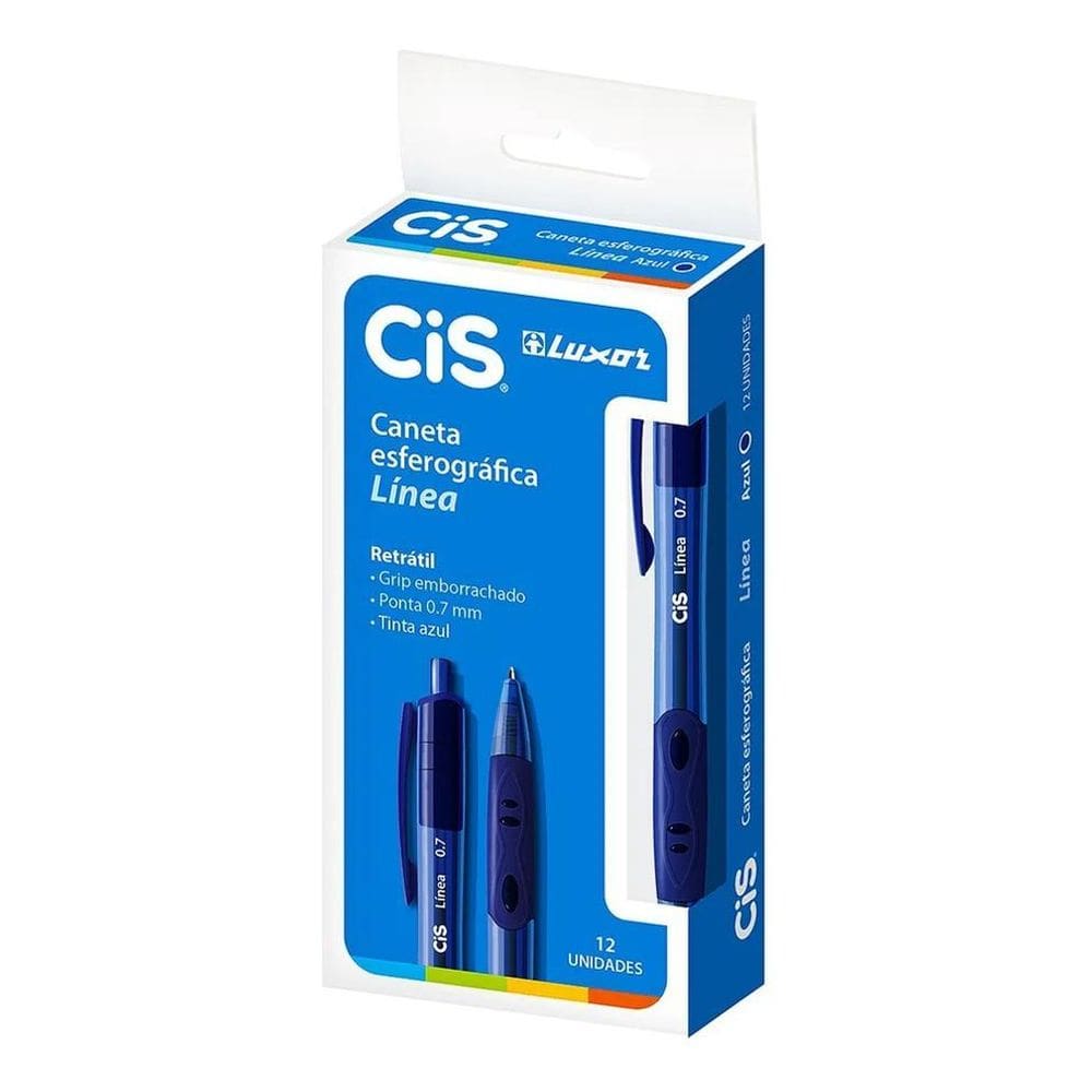 3X Caixa 12X Caneta Retratil Emborrachada Cis Linea 0.7Mm Az