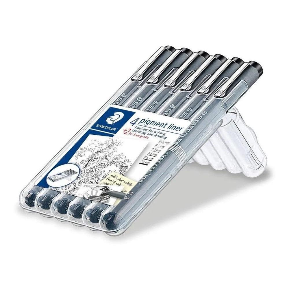 3X Caneta Nankin Staedtler 6X Pigment Liner Com Estojo Espec