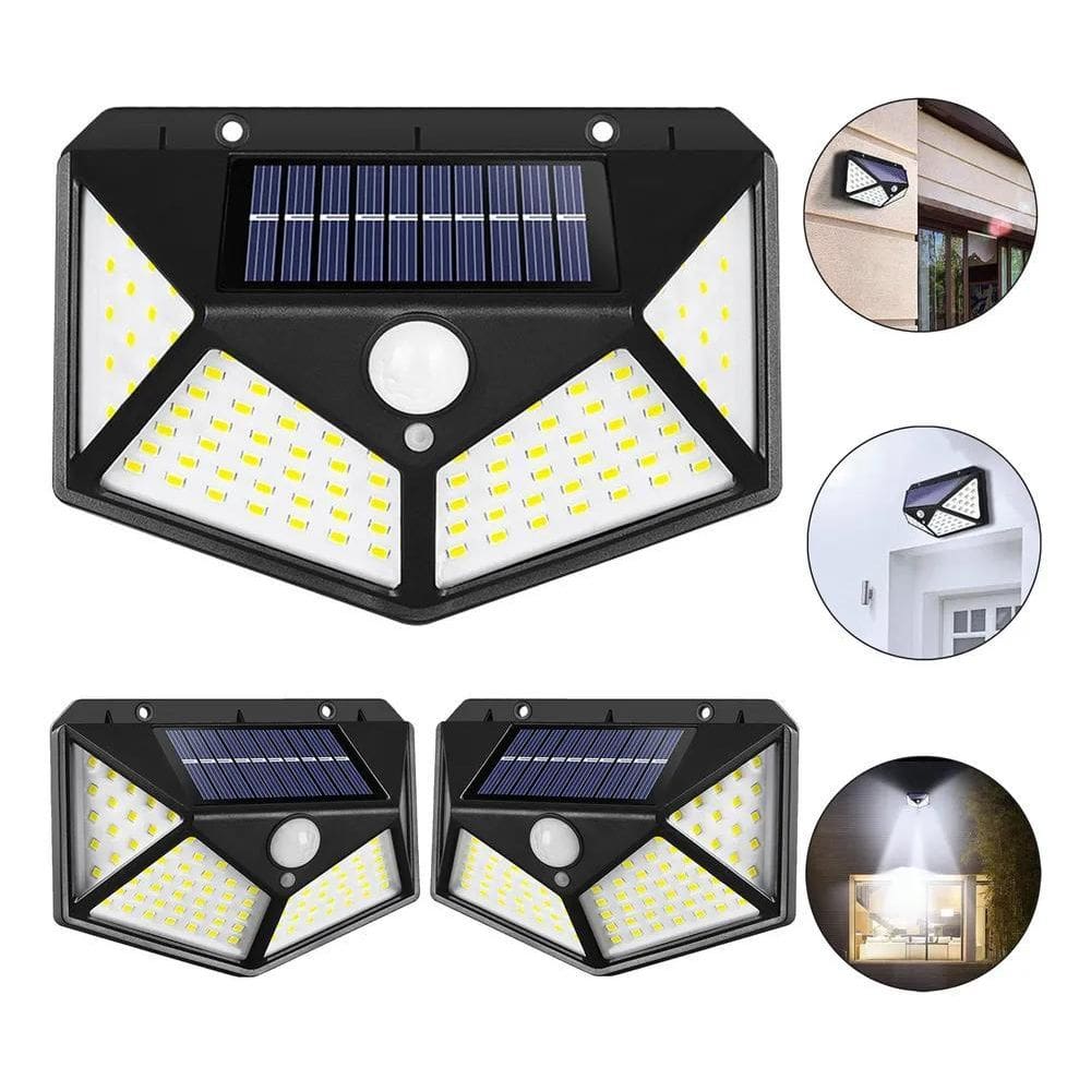 3X Kit 3 Luminária Solar 100 Led Com Sensor Jardim Prova Dág