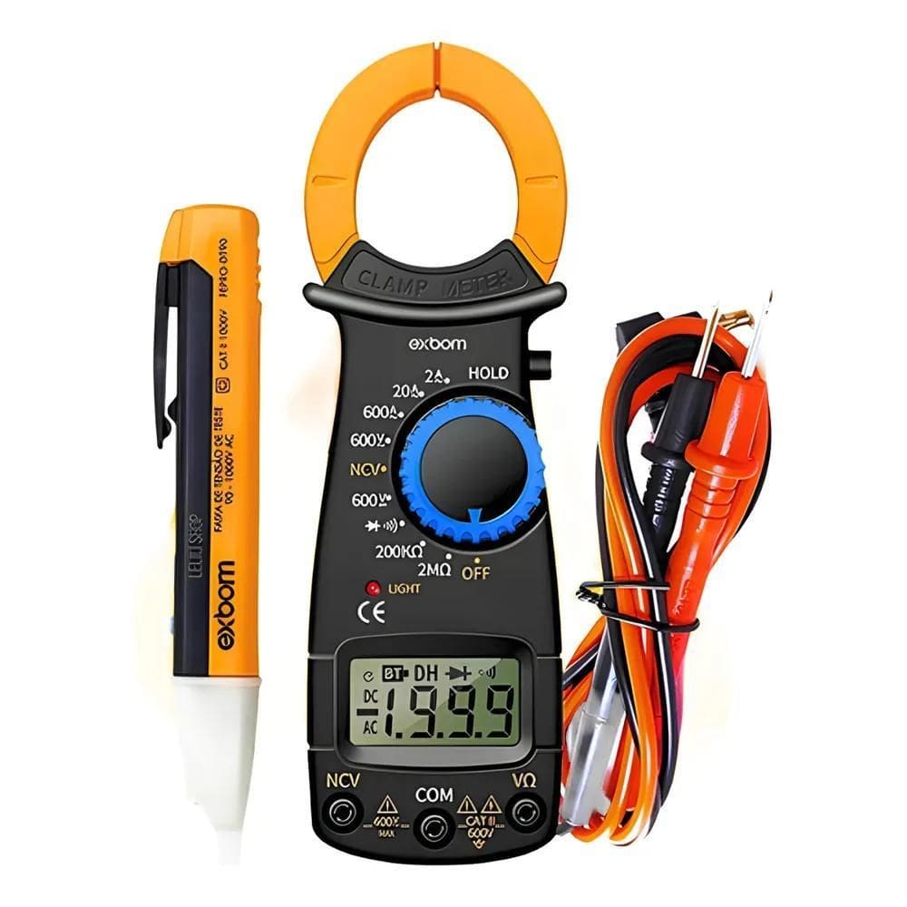 3X Kit Alicate Amperímetro Detector De Tensão Fase Caneta Te