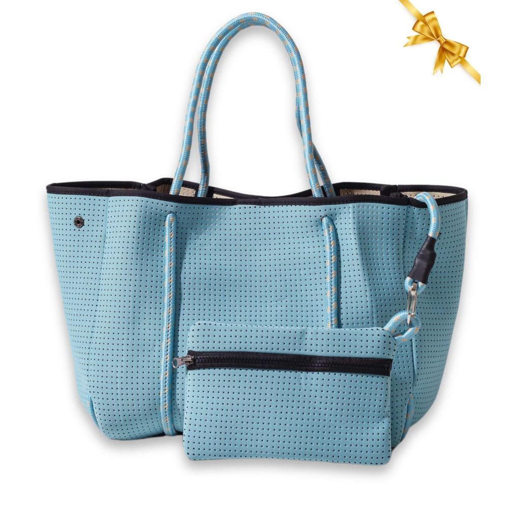 Sacola POUPS grande de neoprene azul celeste com bolsa