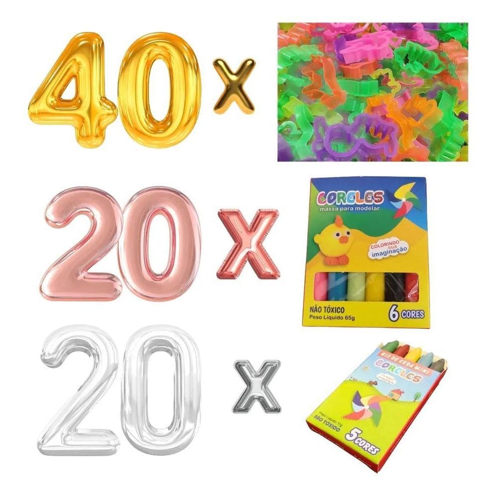 3X 20Cx Mini Giz De Cera + 20Cx Massinha + 40 Forminhas Mode