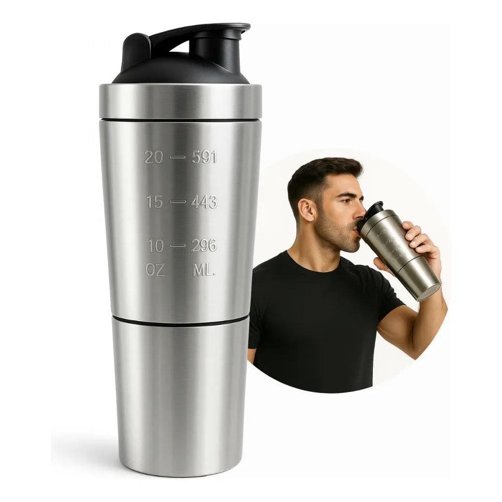 3X Coqueteleira Shaker Academia 900Ml Com Divisória Misturad