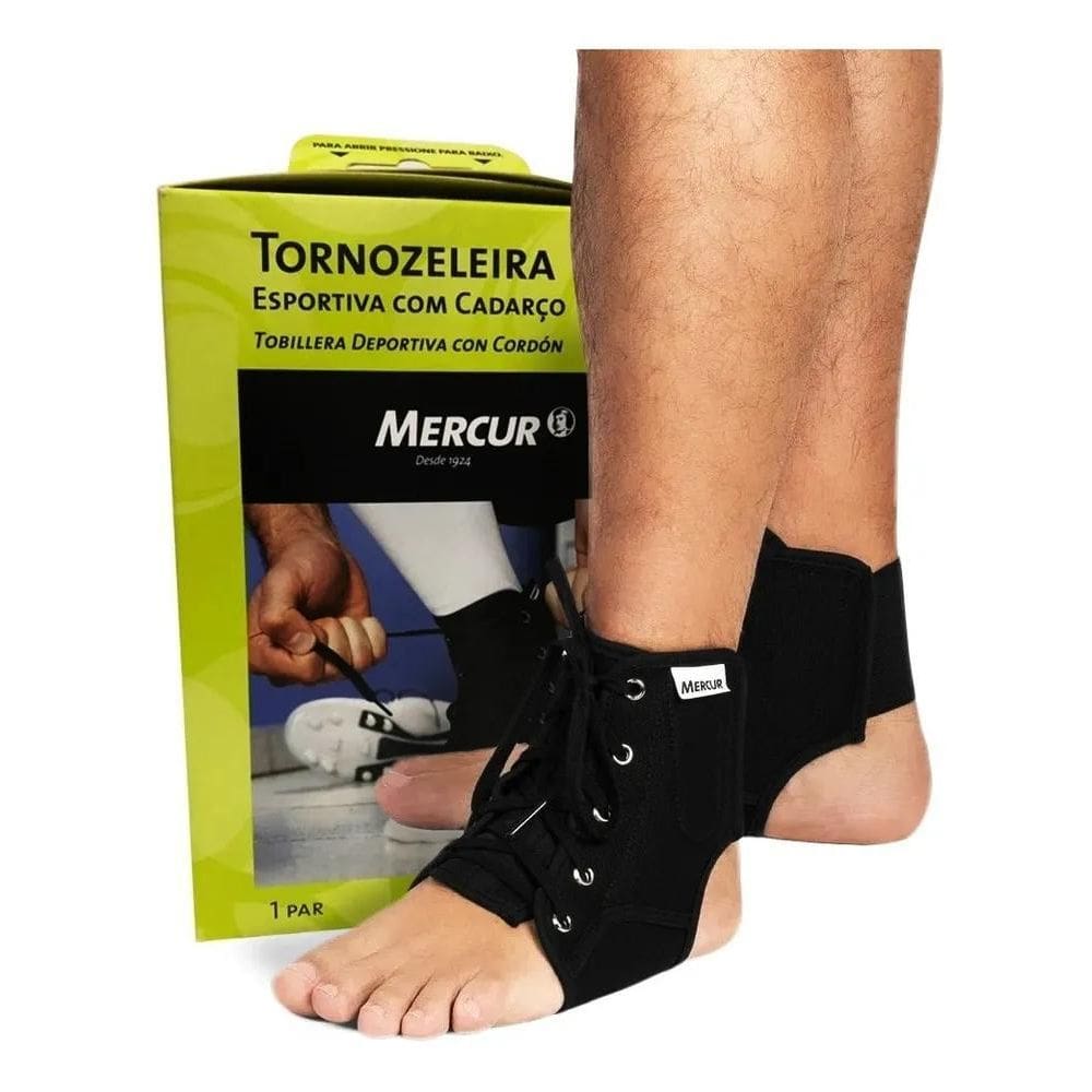 3X Tornozeleira Esportiva Com Cadarço Par -P/M/G - Mercur