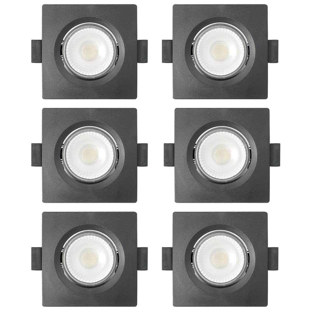 Kit 6 Spot de Led Embutir Slim MR16 Quadrado 6W Preto Bivolt 6500K Frio
