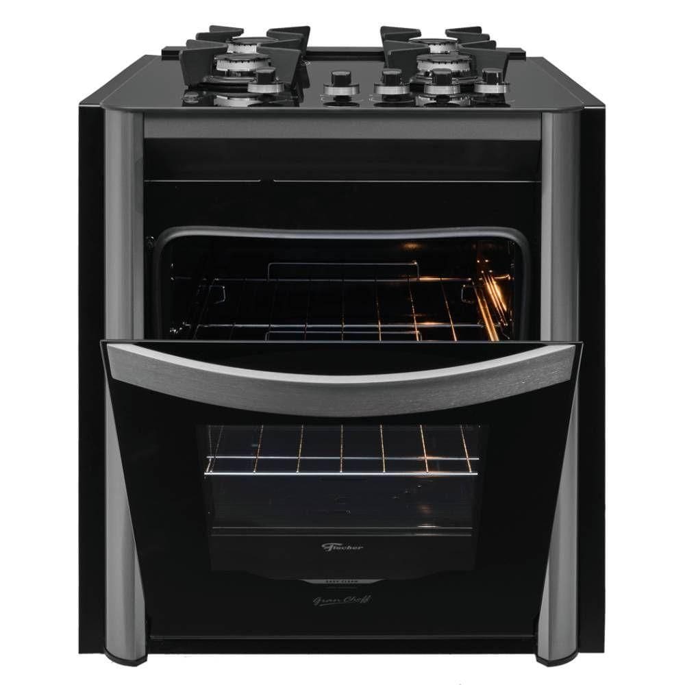 Fogão Fischer Gran Cheff De Embutir 4 Bocas Silver Mesa De Vidro Preto 220V