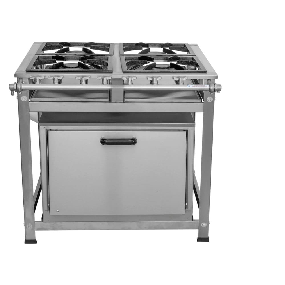 Fogão Industrial 4 Bocas P5 em Aço Inox com Forno Leona