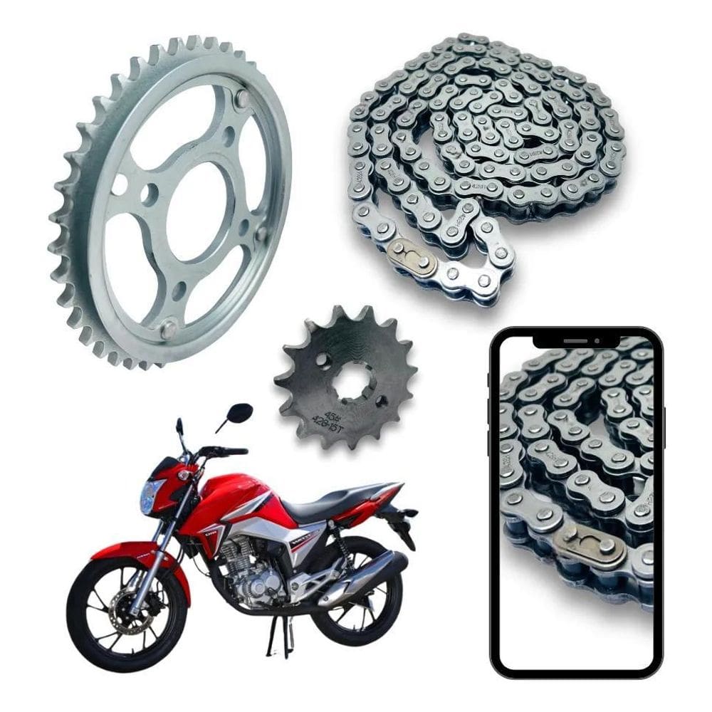 3X Kit Relação Cg 160 Titan Fan Start Transmissão Aço 1045