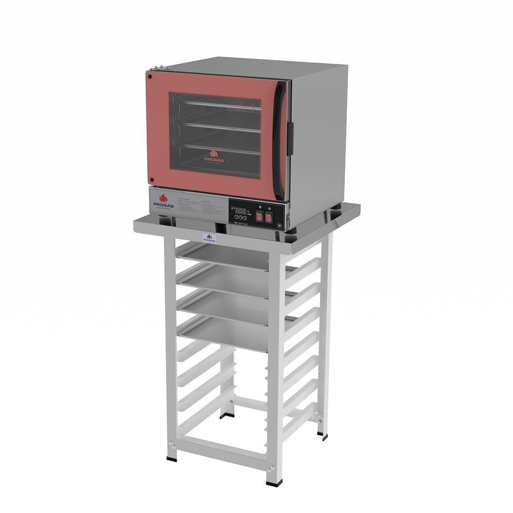 Forno Turbo Prp-004 Plus 127v Rosa + Bancada Mes-004 Progás + 4 Assadeiras Cimapi