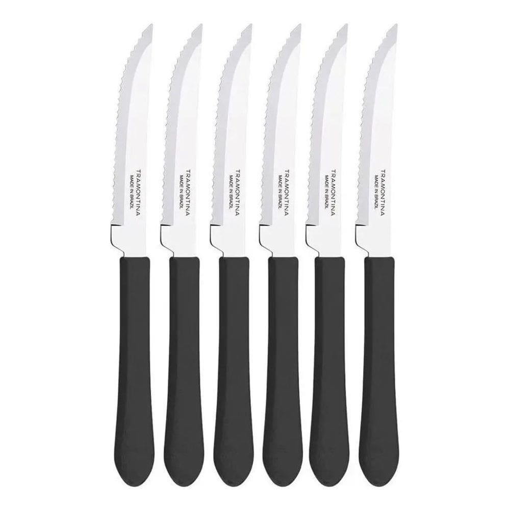 3X Conjunto De Facas Churrasco Leme Preto 6 Peças - Tramonti