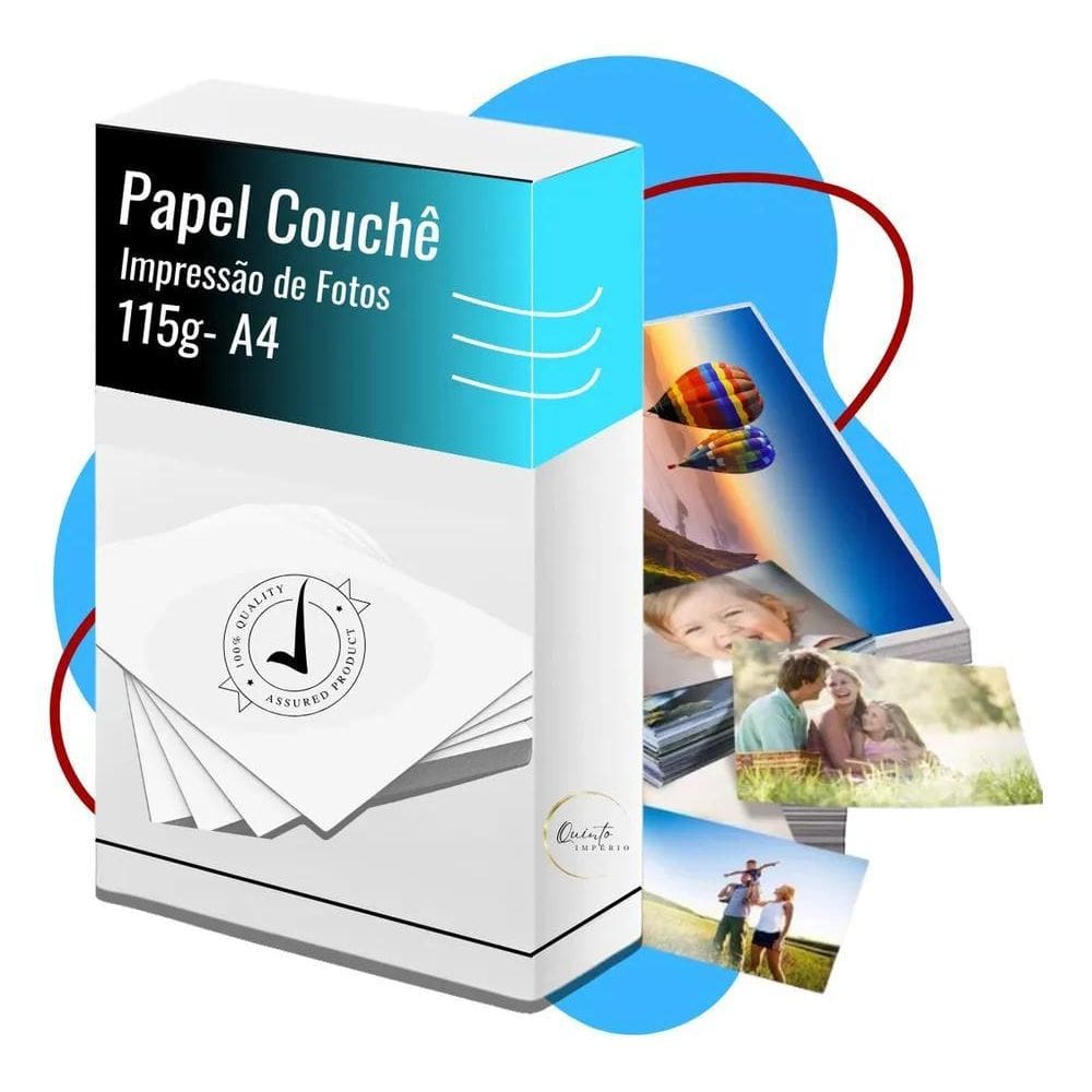 3X Papel Couche 115G Fotográfico A4 250 Folhas Brilho Fotos