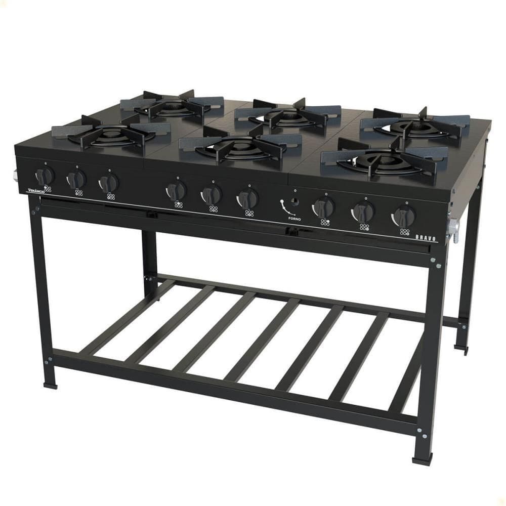Fogão Industrial Venâncio a Gás GLP Bravo 6 Bocas Preto BR6BPR