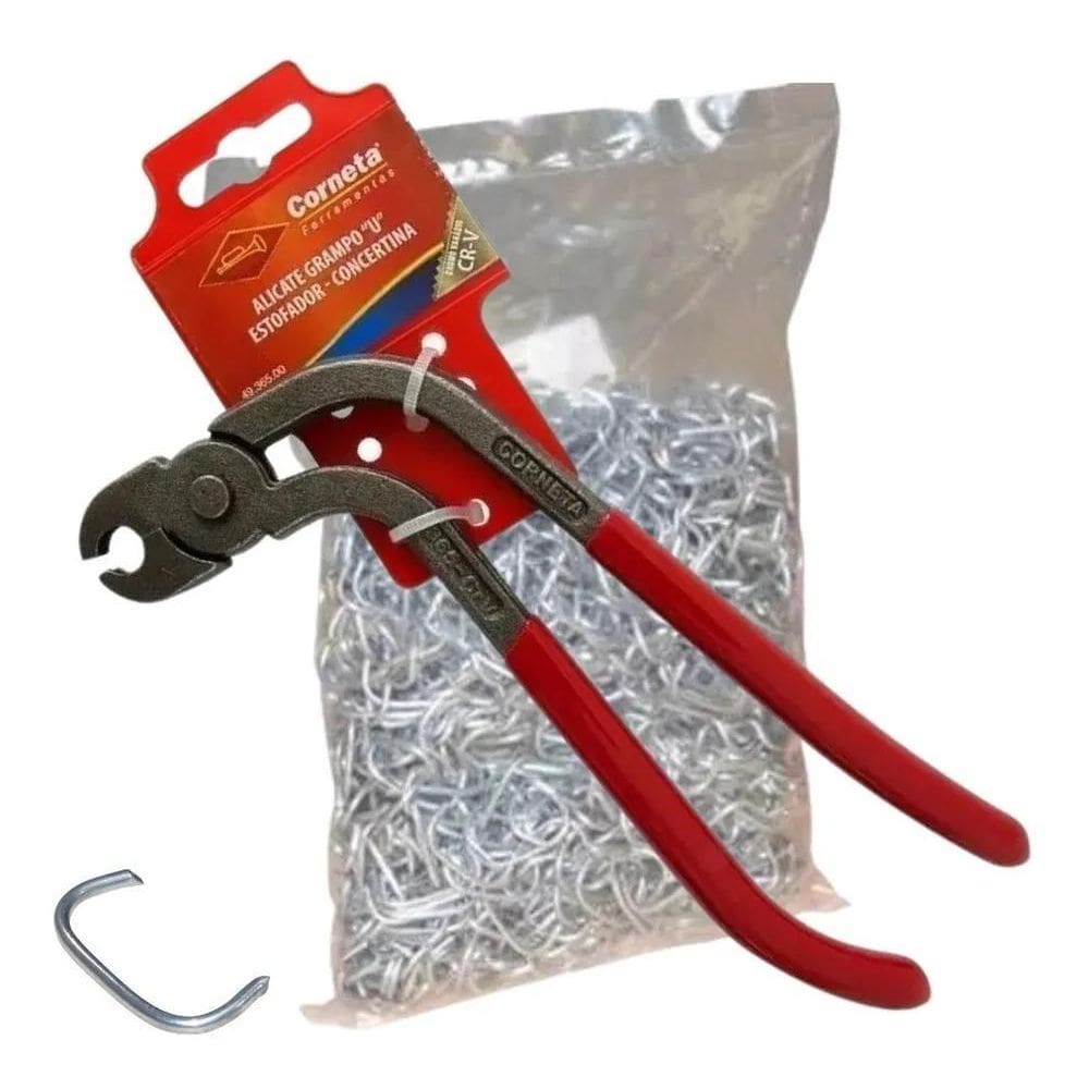 3X Alicate Tapeceiro Estofador Corneta + 1 Kg Grampo Tipo C