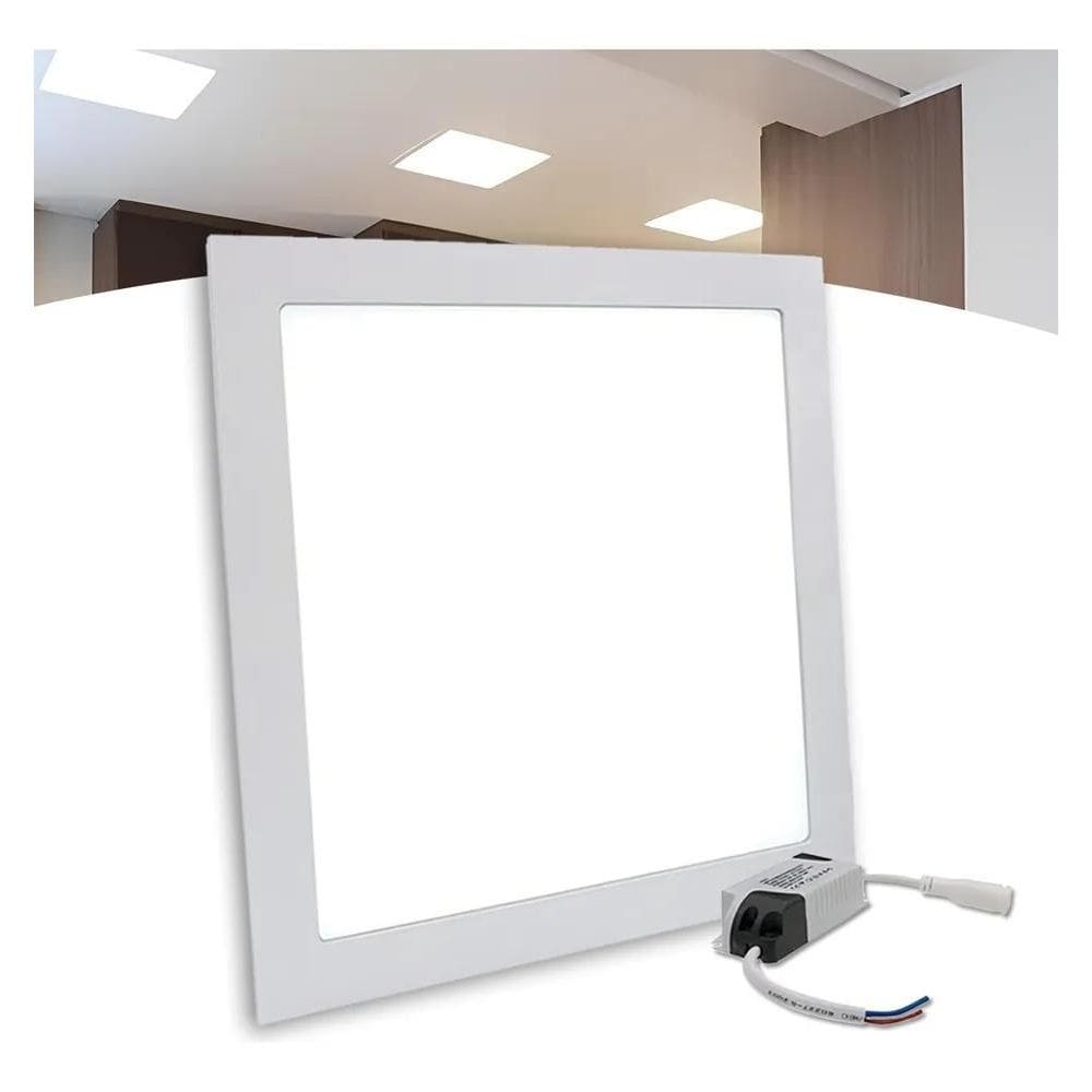3X Plafon Led 30X30 Embutir Quadrado Branco Frio Bivolt 32W