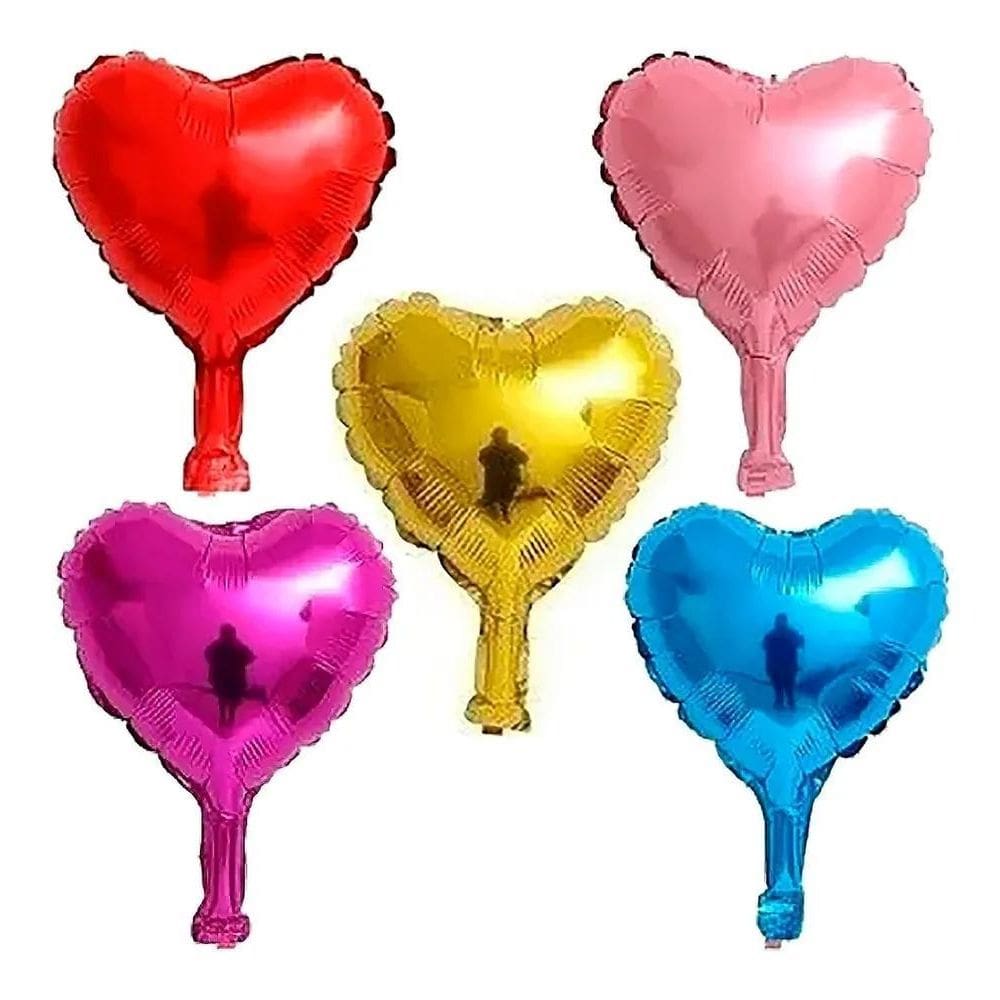 3X 50 Mini Balão Coração Metalizado 12Cm 5 Polegadas Colorid
