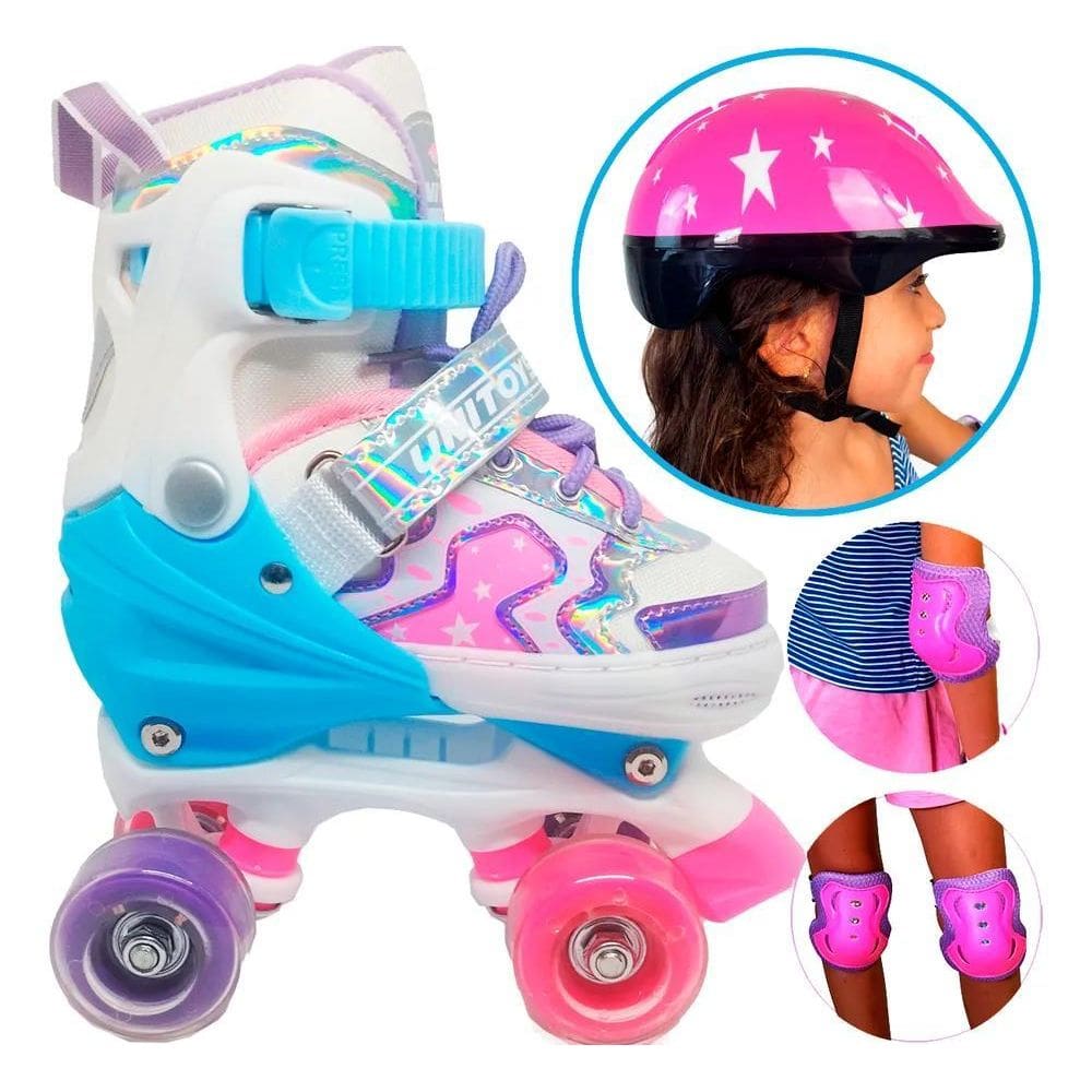 3X Patins Feminino Roller 4 Rodas Com Kit Proteção Completo