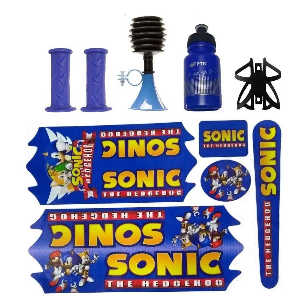 3X Kit Adesivo Bicicleta Infantil Buzina Sonic Aro 16
