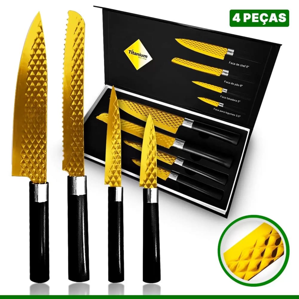 Jogo Facas de Cozinha Inox  Antiaderente 4 Peças