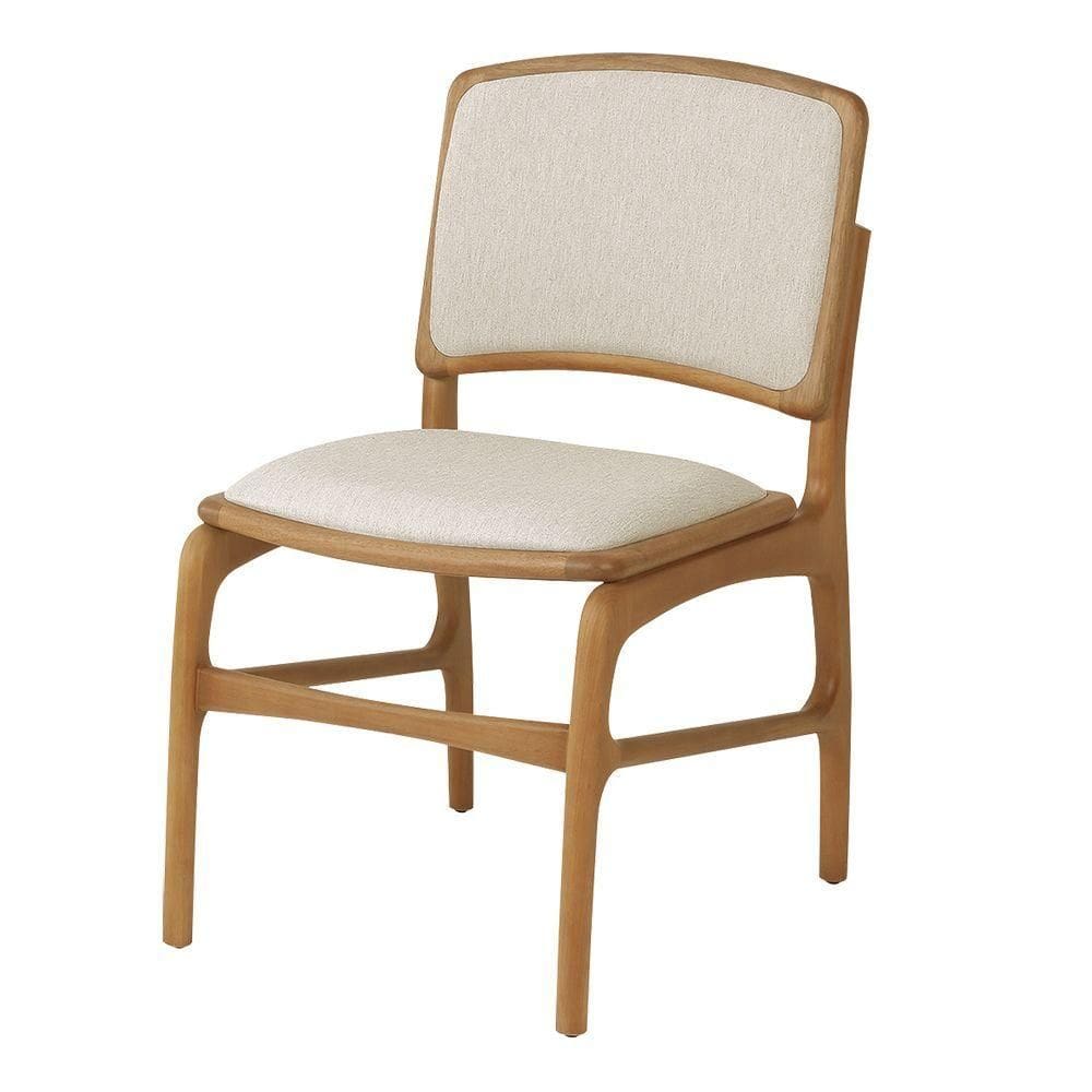 Cadeira De Jantar Florença Em Madeira Jequitibá Natural Encosto Em Tecido Premium Linho Bege