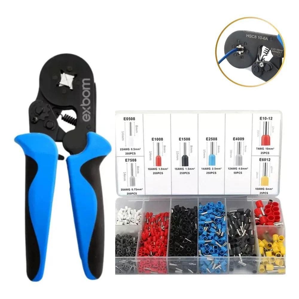 3X Kit Alicate Crimpar Prensar Fio Com 1200 Terminais Ilhós