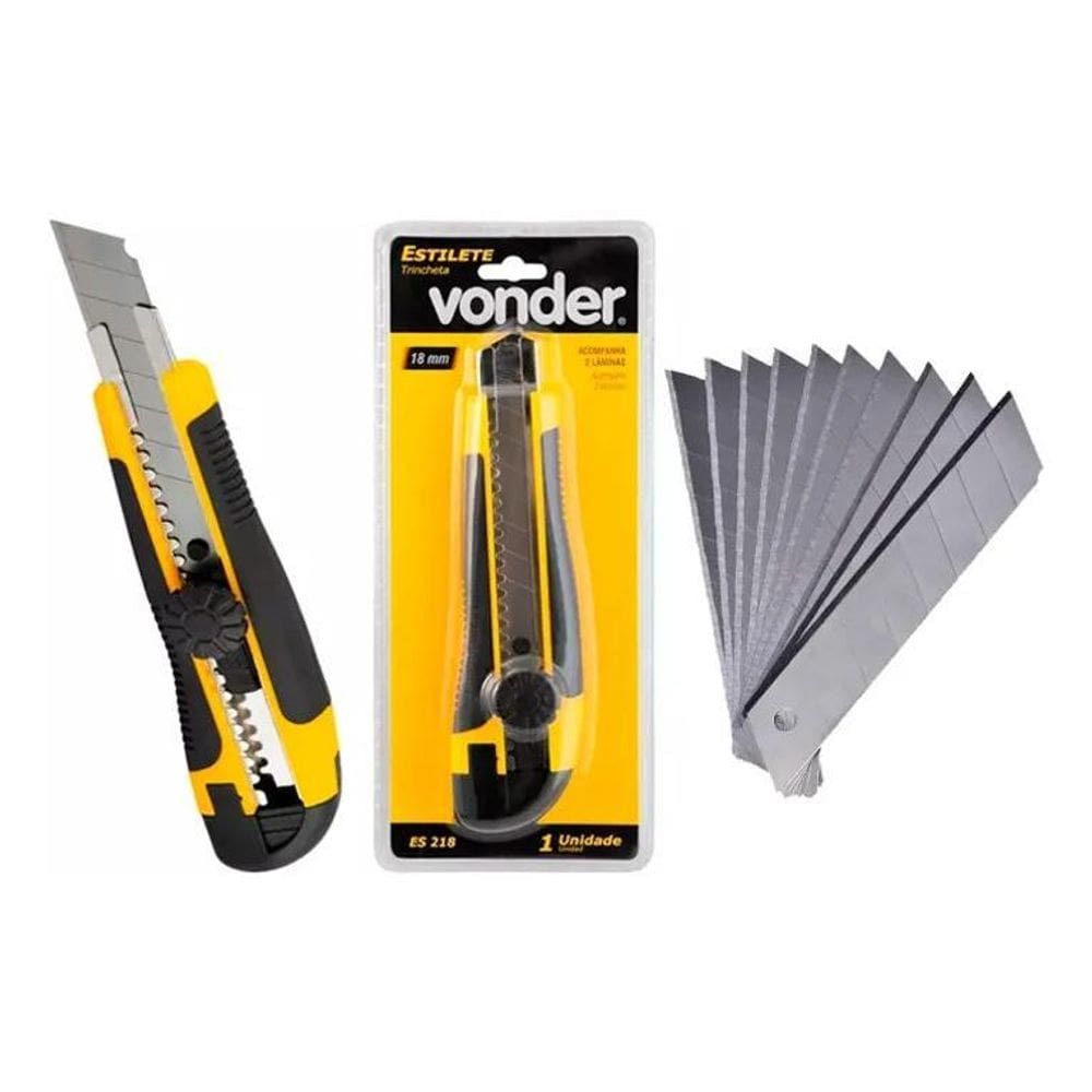 3X Estilete Emborrachado 18Mm Vonder Profissional + 10 Lâmin