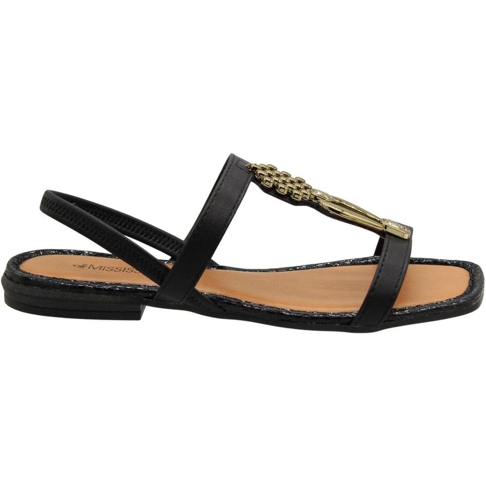 Sandália Rasteira Mississipi Aplique Metalizado Feminina